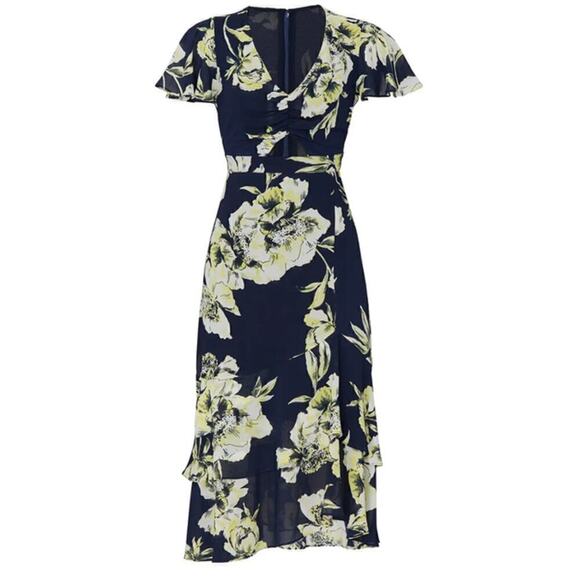 Great Jones Navy Flutter Sleeve Dress Keyhole 16 - Picture 1 of 12